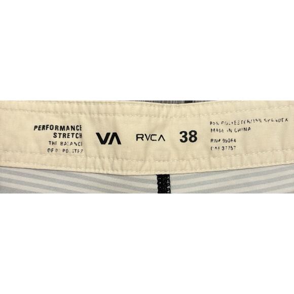 RVCA Stretch Mens Beige Navy Striped Board Shorts Swim Trunks Size 38 Beach - Picture 6 of 8